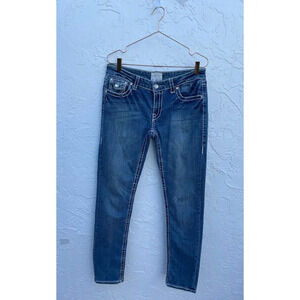 L.A Idol USA Womens Diamond Straight Cut Jeans Accent Blue Sz 11